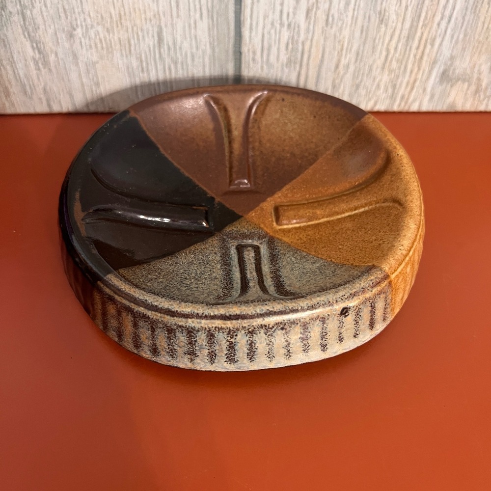 Studio Pottery Trinket Dish Earth Tones Glazed Ceramic Catchall Tray Vintage